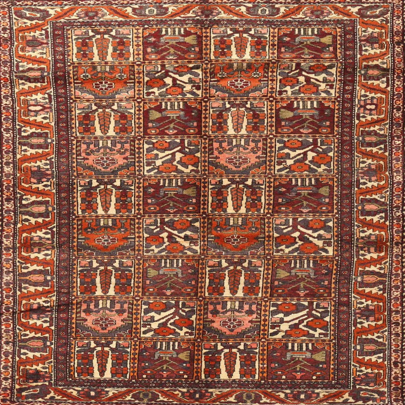 Tapis orange / rouge / beige, Rond 7 pi
