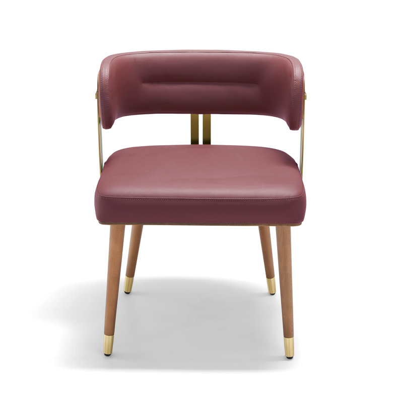  Walnut Leather Dining Chair - Modern Upholstered Kitchen Chair with High-Resilience Foam Cushion, Stainless Steel Gold Frame for Dining Room, Easy Assembly
