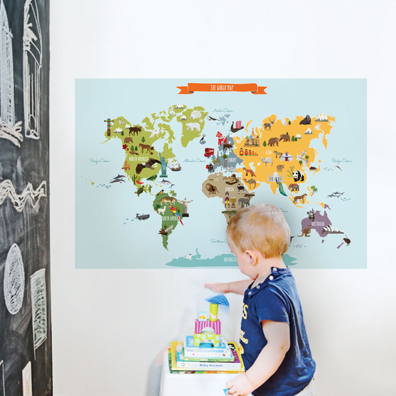 Décalcomanie murale carte du monde pour enfants, Petit