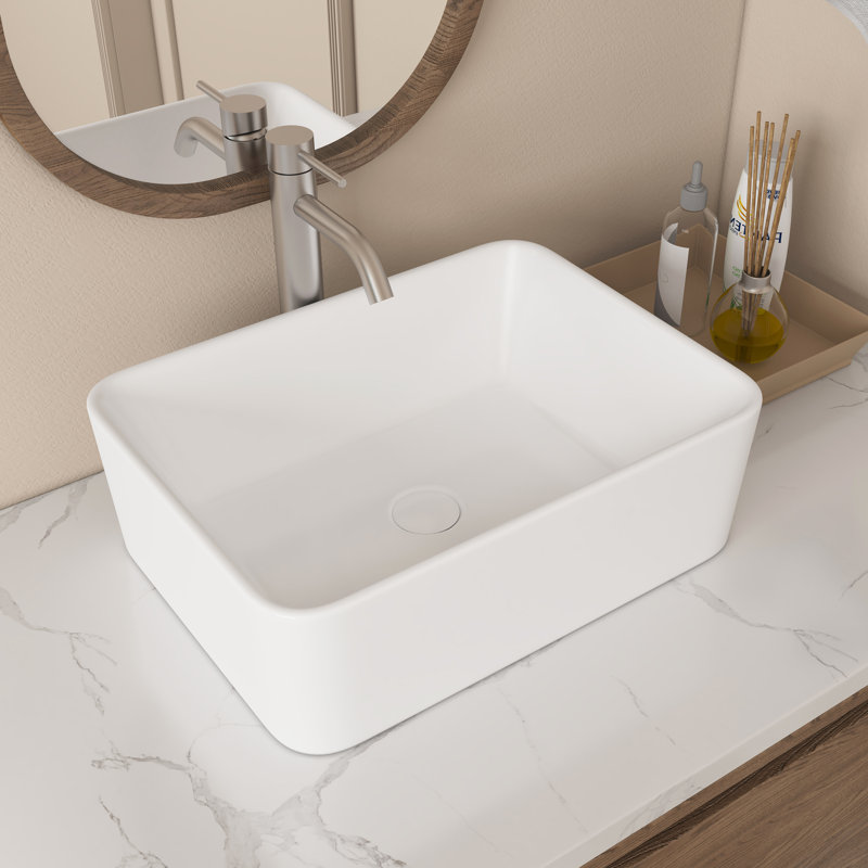 16" X 12'' White Rectangular Vitreous China Vessel Bathroom Sink for Small Bathroom