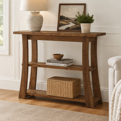 Table console 41 po en bois massif, canapé d'entrée étroit à 3 niveaux pour le couloir du salon