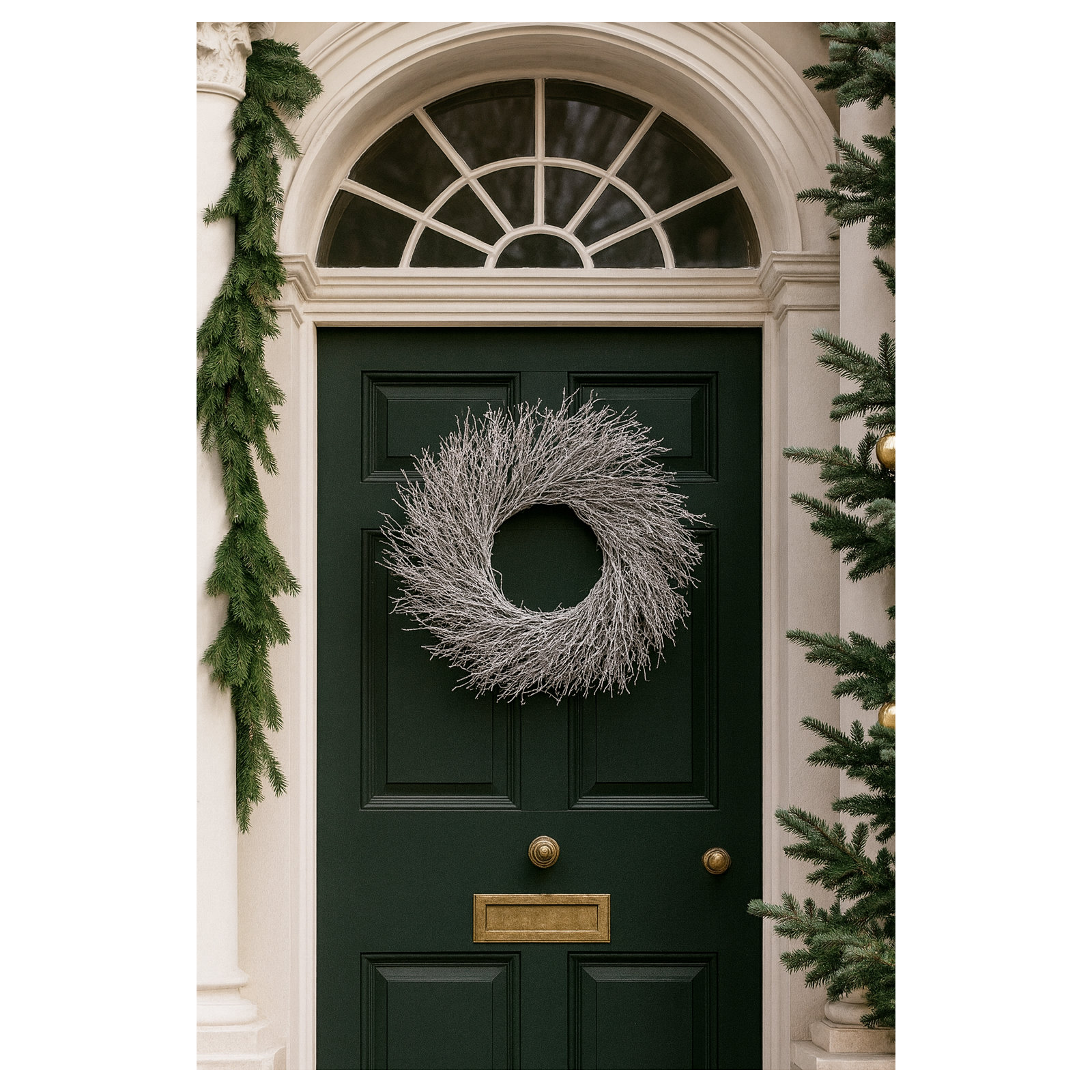 22'' Handcrafted Dried Twig Wreath, Silver