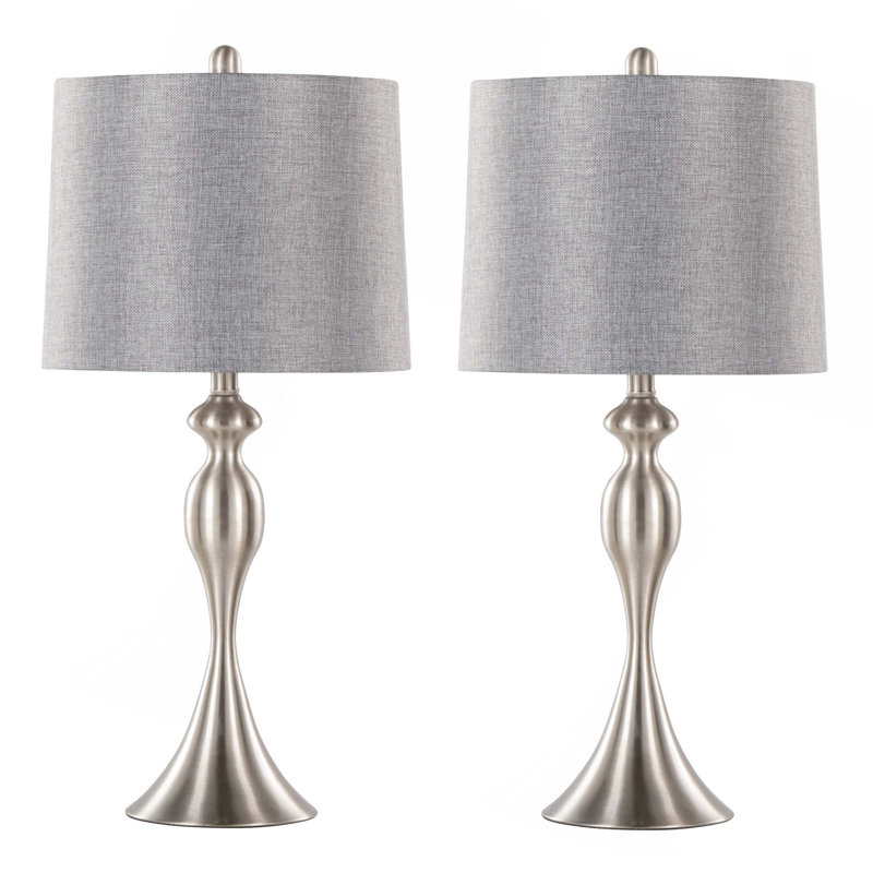 Ashland 27" Contemporary Metal Table Lamp with Linen Shade from Grandview Gallery by LumiSource - Set of 2, Silver