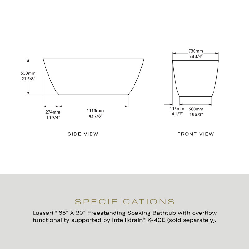 Lussari 65" x 29" Freestanding Soaking Bathtub