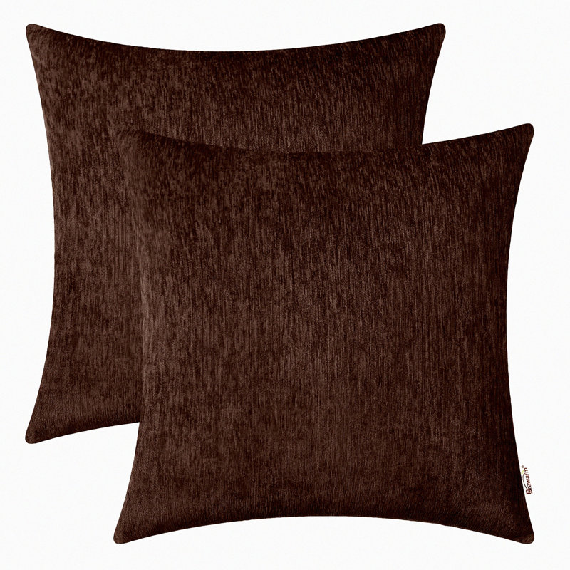 Coffee Chenille Throw Pillow Covers - Pack of 2 | Solid Dyed Soft Chenille Cases for Couch Sofa Bed | Home Decoration Essentials