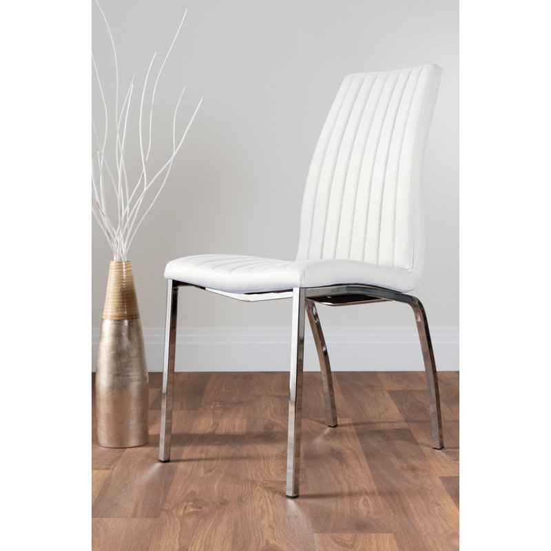 Tierra Modern Chrome Metal & Glass Round Dining Table Set with 2 Soft Touch Faux Leather Chairs, White