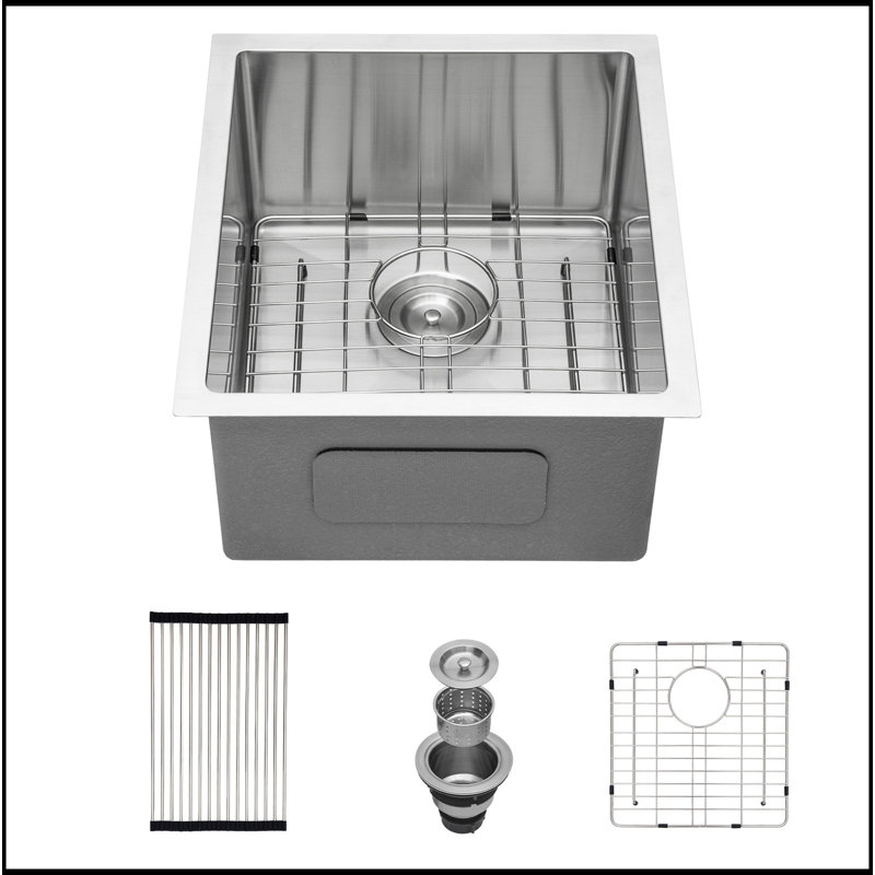 15 po x 17 po x 10 po cuve de cuisine encastrée en acier inoxydable de calibre 16 avec profondeur de 10 pouces, Nickel brossé
