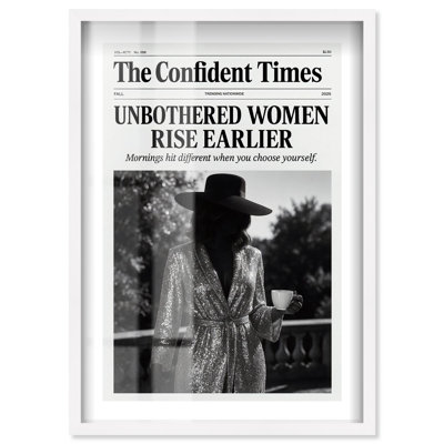 Unbothered Women Rise Earlier Shadowbox Print Glam Wall Art by Notoriart, White Frame, 30 x 45