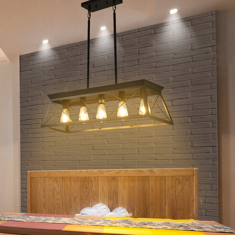 Lustre suspendu ajustable de style industriel 32 pouces noir 5 lumières, Noir