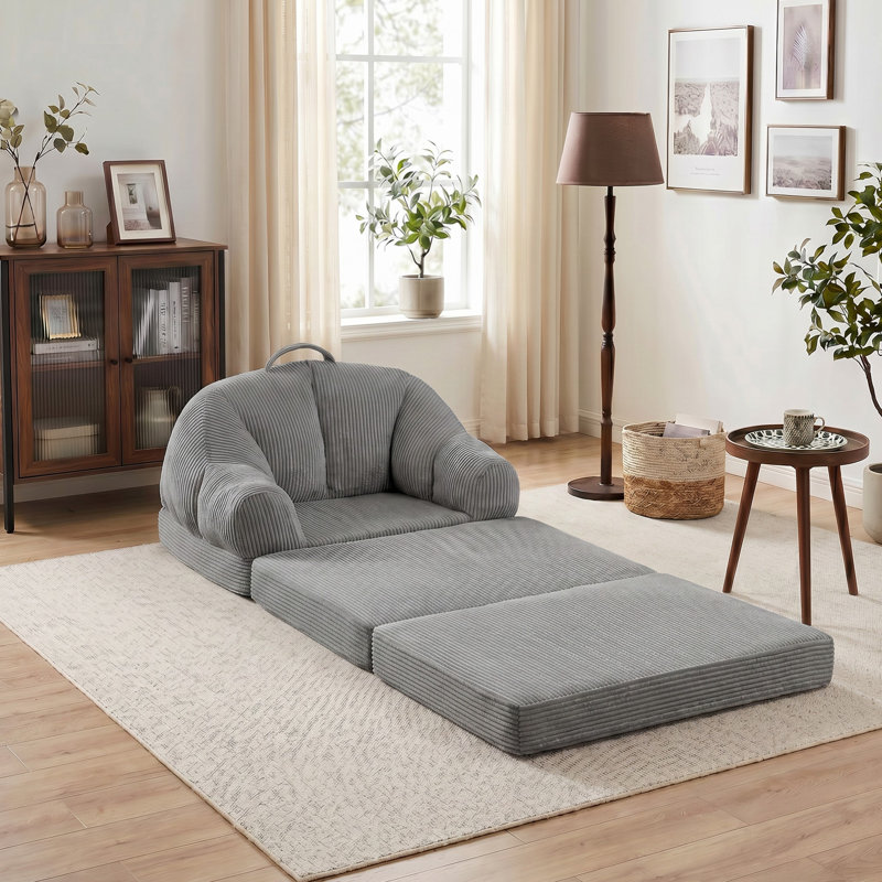 Fauteuil demi-tonneau rembourré d'appoint convertible, Velours côtelé gris