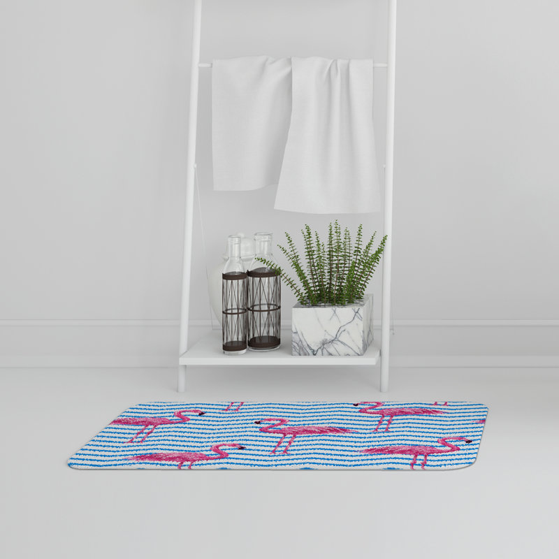 Akila Memory Foam Non-Slip Bath Rug, Flamingo Dance