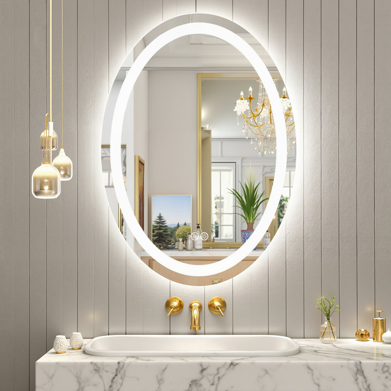 Lunara UL Certified Oval LED Wall Mirror with Bright Front Light&Backlit 192LEDs/m, 3-Colors Dimmable, Defogger, IP54 Waterproof