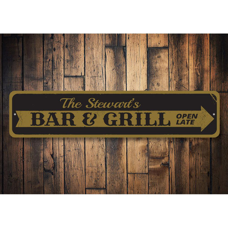 Plaque en aluminium Bar & Grill, H 4 po x l 18 po x P 0,04 po