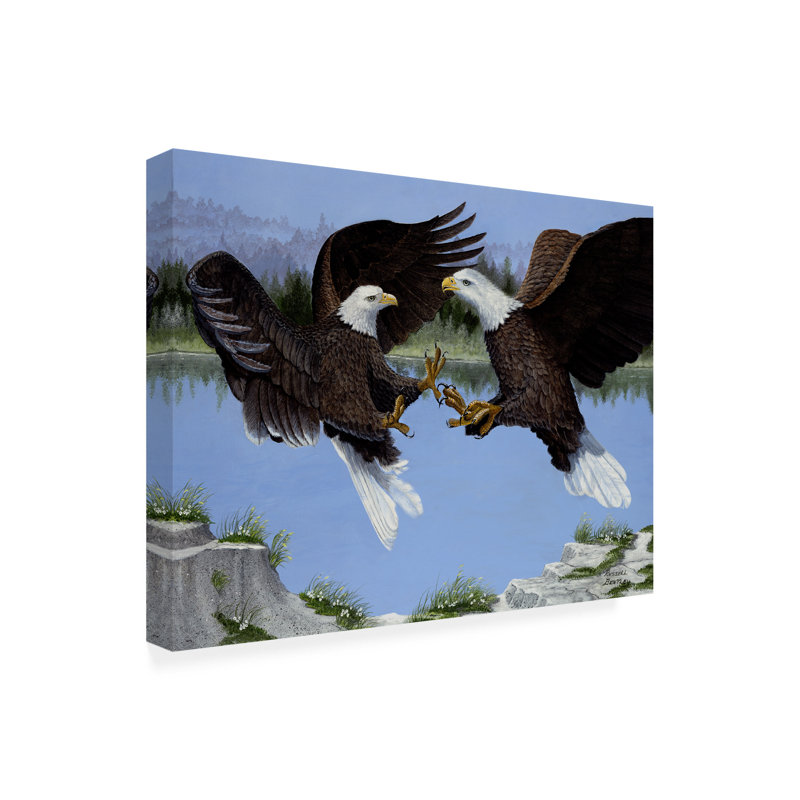 Contemporary Light Blue and Brown Bald Eagles Canvas Art