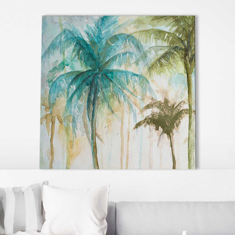 «Watercolor Palms I» par Patricia Pinto - Peinture, Toile tendue, H 24 po x l 24 po x P 1,5 po