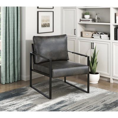 Fauteuil contemporain en similicuir gris foncé avec support stable en métal noir