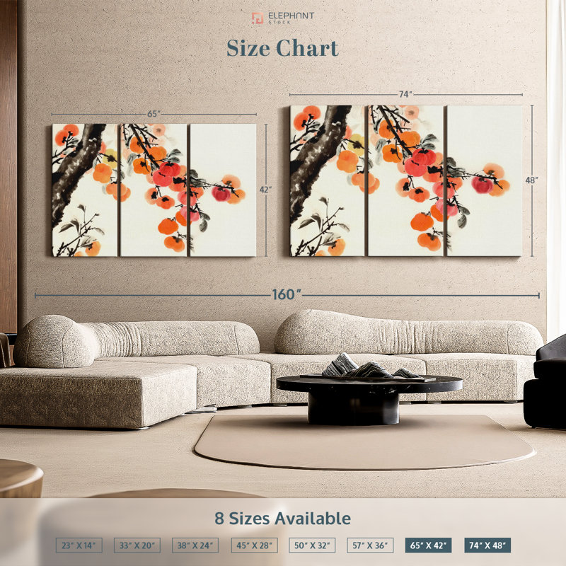 «Traditional Chinese Persimmon», 3 pièces, H 48 po x l 74 po x P 1,25 po