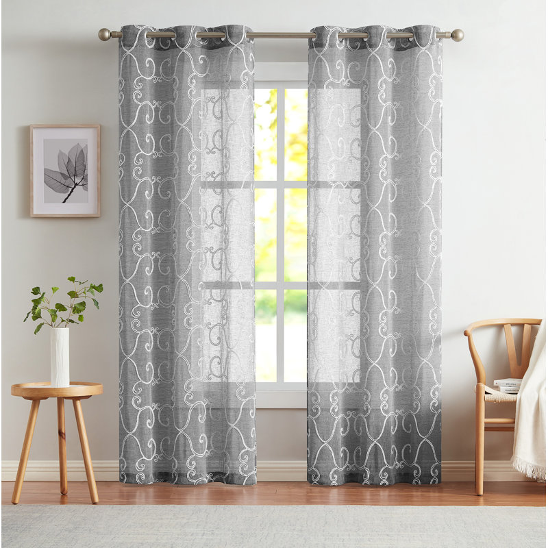 Niyaz Semi Sheer Curtain Pair, 76" W x 96" L, Silver