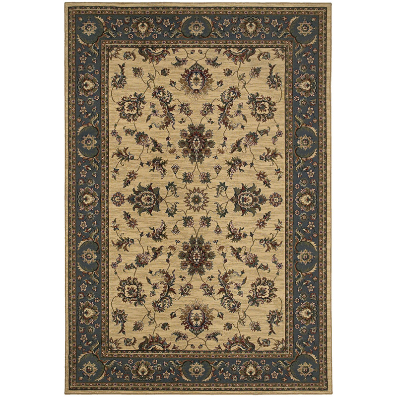 Tapis oriental ivoire / bleu Shelburne, Rectangle 6 pi 7 po x 9 pi 6 po