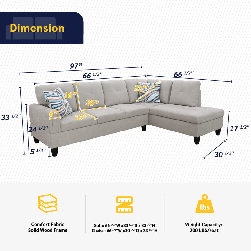 Almarie 97" 2 - Piece Upholstered Sectional, Right Hand Facing, Gray