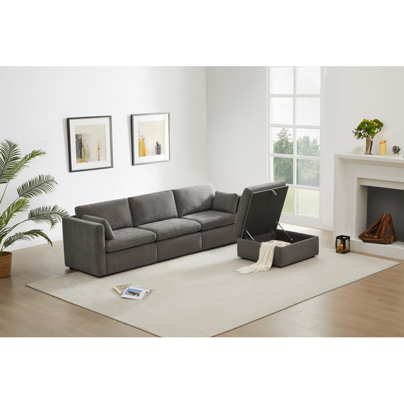 Canapé modulaire rembourré avec repose-pieds 4 pièces 112,6 po Winfree, Gris fossile