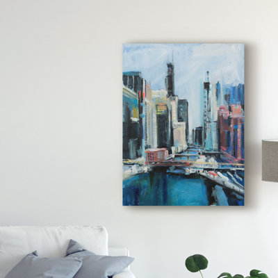 « river view cityscape », reproduction de peinture à l’acrylique sur toile tendue