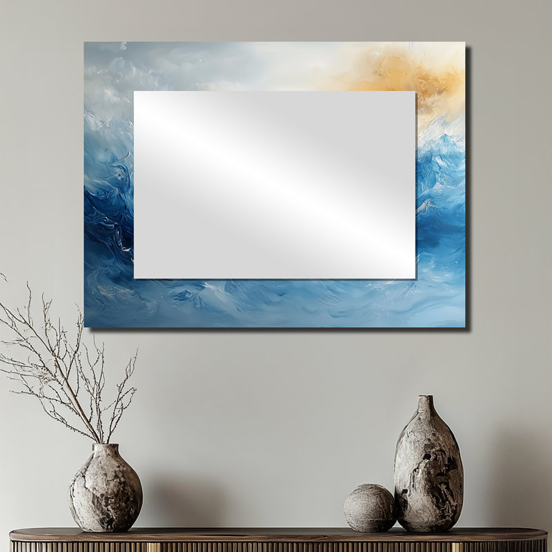 Dream Blue Coastal Waves Turbulence I - Minimalism Decorative Mirror Wall Art - Printed On Metal, 24" x 32"