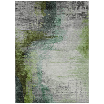 Machine Washable Indoor/Outdoor Xhevrie Green Rug
