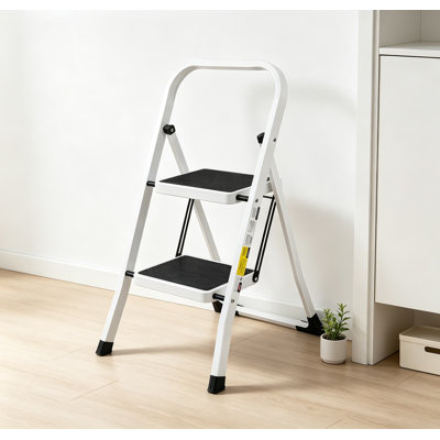 Folding 2 Step Stool for Adults with Wide Anti-Slip Pedal, Heavy Duty Steel Step Ladder with Secure Locking System, Portable Multipurpose Utility Stool for Indoor and Outdoor Use