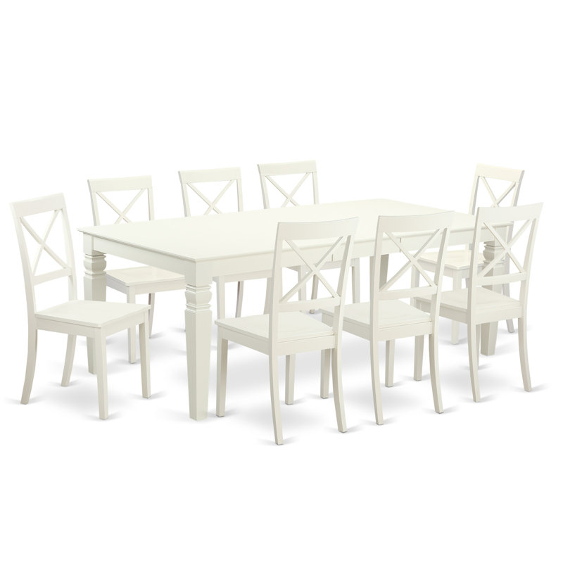 9 Piece Kitchen Table & Chairs Set Includes a Rectangle Dining Table with Butterfly Leaf and 8 Dining Room Chairs, 42x84 Inch, Linen White