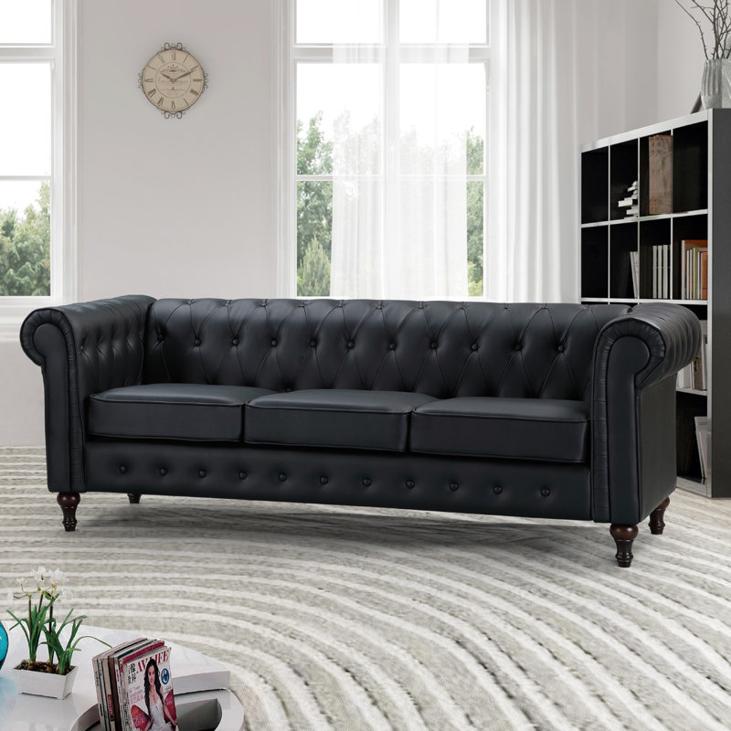 Schubert 3 Seater Faux Leather Sofa, Black