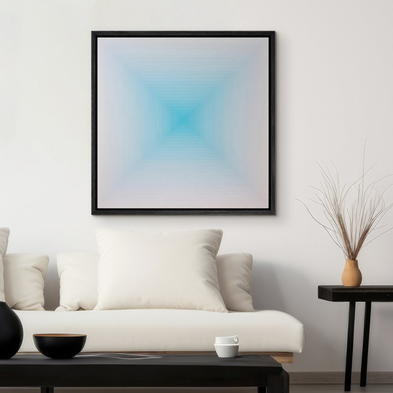 «Minimal Gradient Geometric Square Blue Tones Contemporary Abstract Decor», reproduction encadrée sur toile, art mural, Noir
