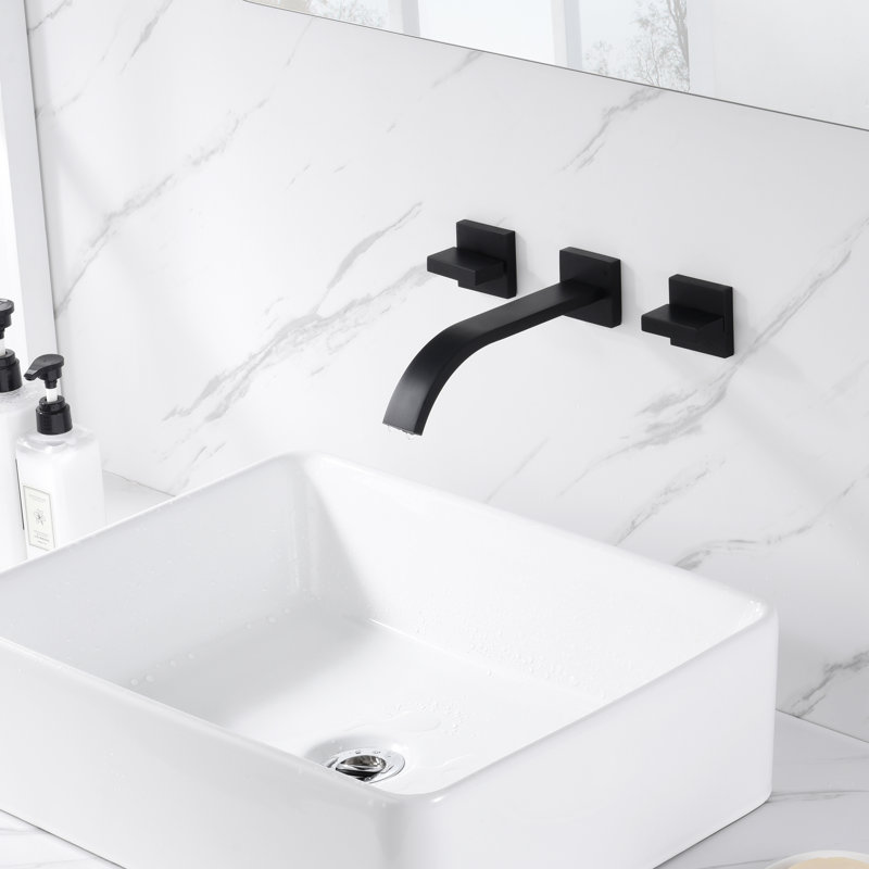 Bathroom Vanity Faucet, Wall Sink Faucet, 2 Handle Widespread Lavatory Faucet, Matte Black