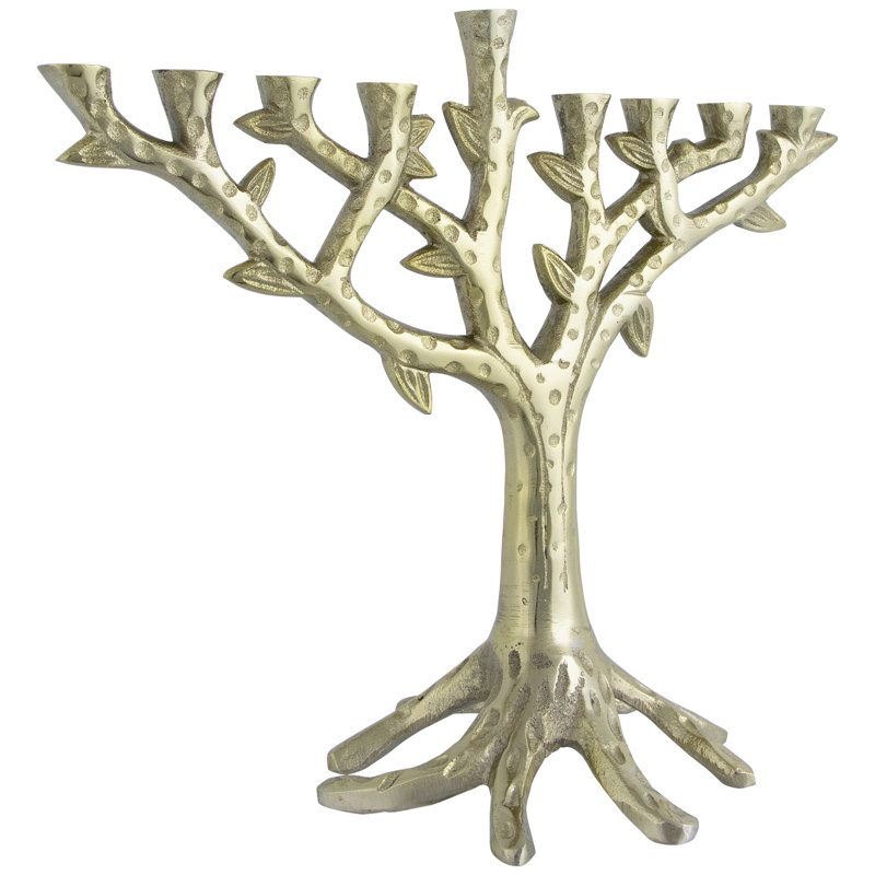 Menora de Hanoukka en laiton en forme de tronc d'arbre - 11,5 po - Or