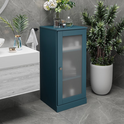 100% Solid Wood 16.5" Bathroom Cabinet with Frosted Glass Door and Adjustable Shelves