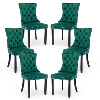 Velvet Upholstered Nailhead Dining Chairs Side Chairs Set of 6