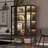 Modern Steel Display Cabinet with 3-Sided Glass and Integrated LED Lighting-129159031