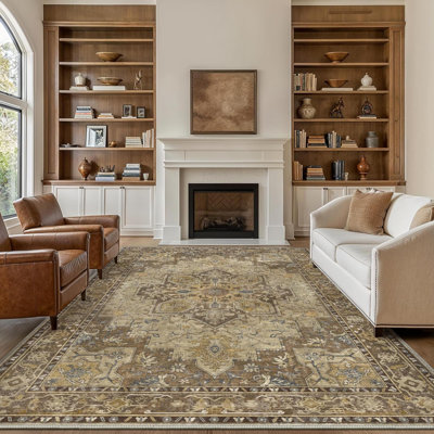 Tapis de salon, tapis rétro antidérapants lavables à la machine, tapis en chenille léger à poils courts pour chambre à coucher, salle à manger, bureau à domicile, rustique
