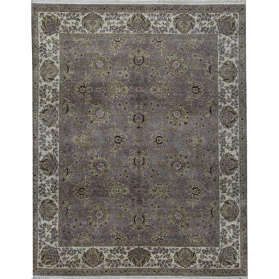 Tapis brun et ivoire de haute qualité noué à la main