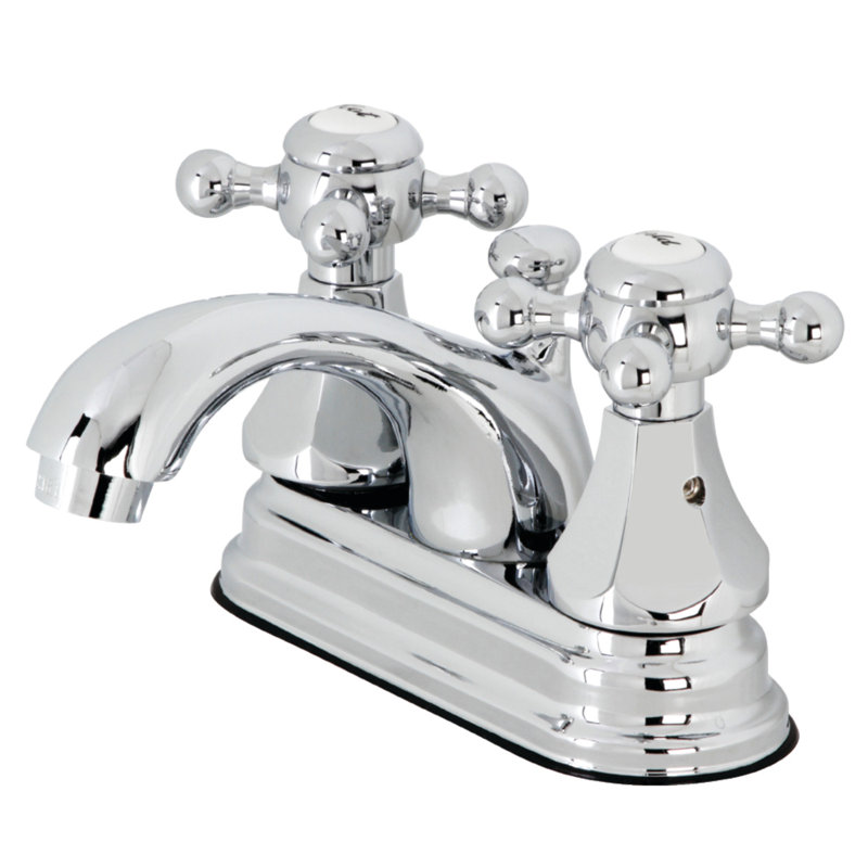 Robinet de salle de bain central à 4 poignées à 3 trous à fixation sur le comptoir en laiton Kingston, Chrome poli