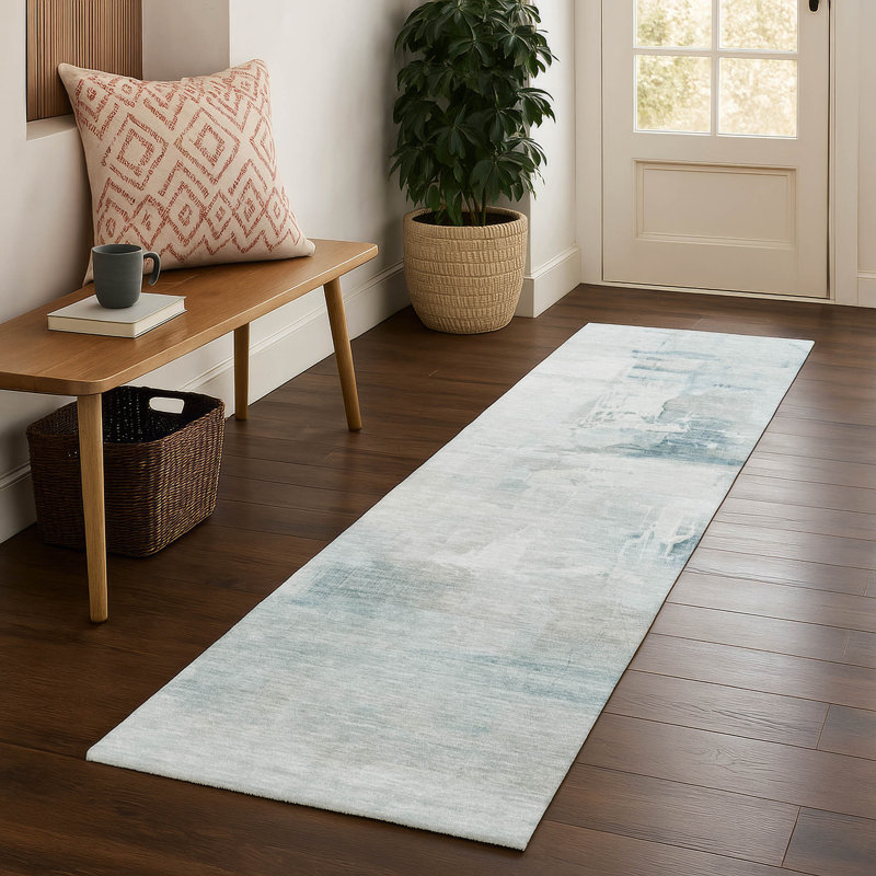 Premium Machine Washable Mayfield Abstract Rug, Sky, 2'3" x 7'6" Runner