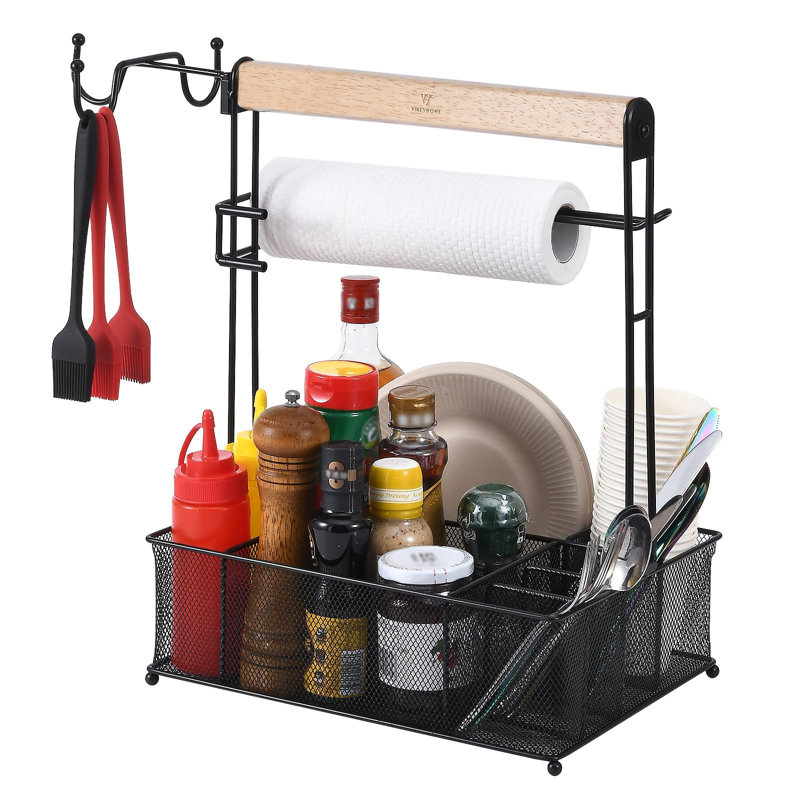 Portable Alloy Steel Grill Caddy With 7 Compartments For Camping And Grilling