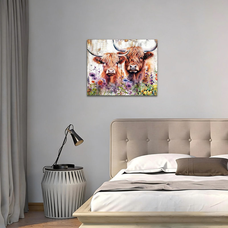 «Rustic Cow», art mural sur toile brun, 16 x 20 po, reproduction d'art sur toile