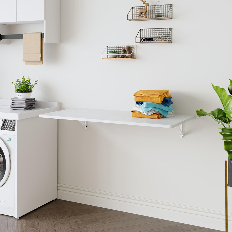 Table pliante murale pour salle de lavage pour petits espaces, bureau rabattable, établi, addition au garage et remise / bureau à domicile / salle de lavage / bar / cuisine et salle à manger, 45 x 22 x 6,5 pouces.