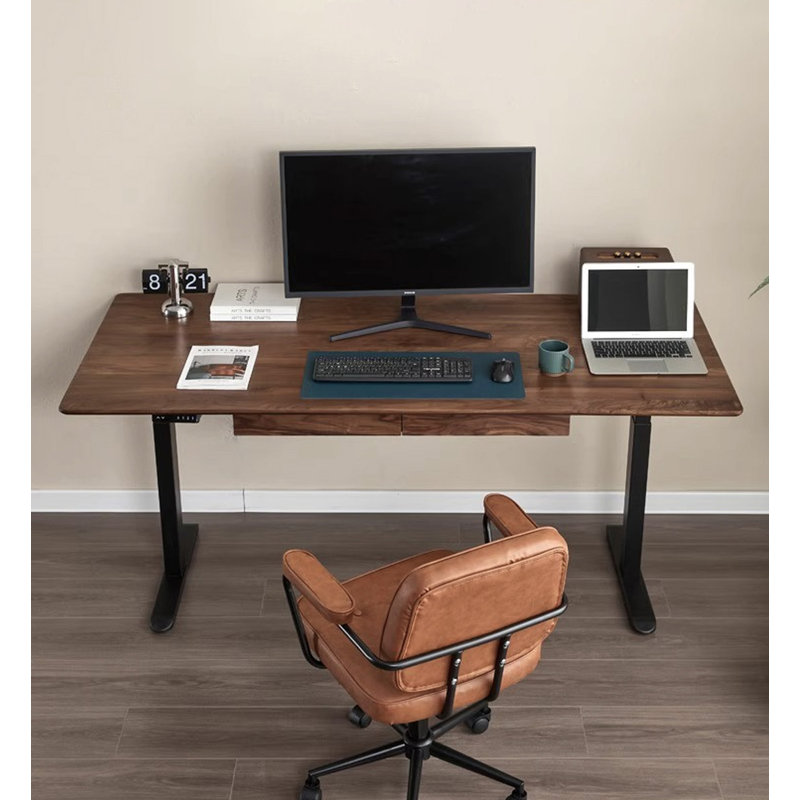 Rectangular Solid Wood Electric Height-Adjustable Desk, 23.62" H x 55.12" W x 29.53" D