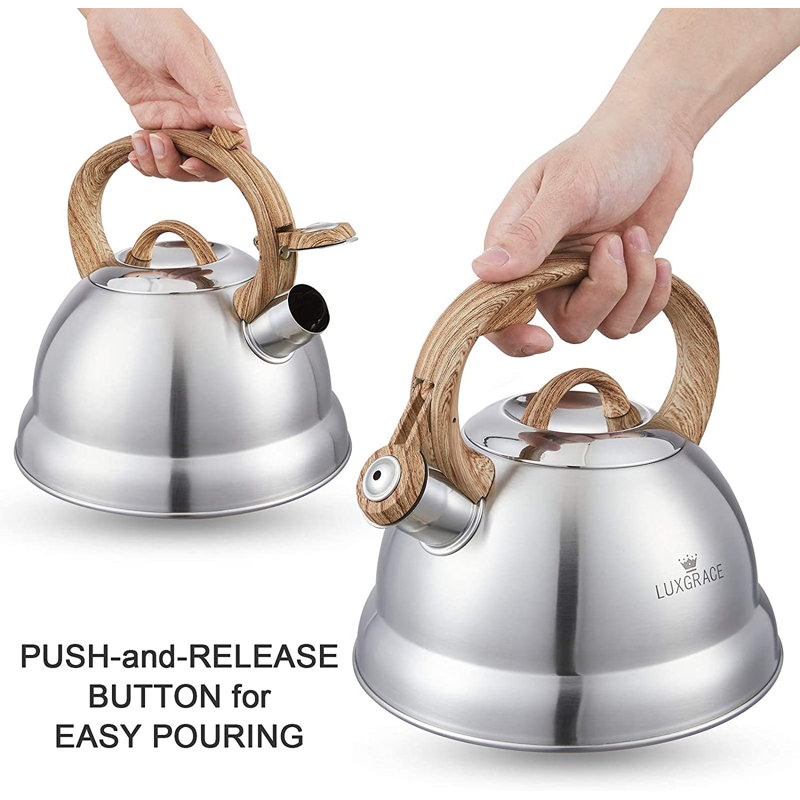 2.3 Qt Stainless Steel Whistling Tea Kettle with Wood Handle