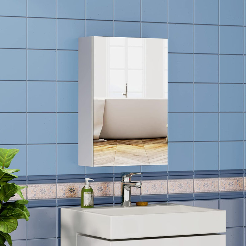 Reesha 1.31mm W 1.97mm H Wall Mounted Required Framed Medicine Cabinet Mirror 3 Adjustable, 60cm H x 40cm W x 15cm D