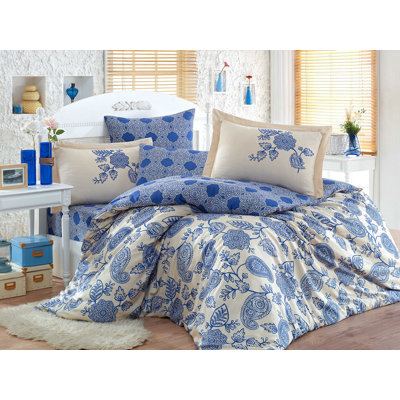 Ensemble de housse de couette 100% coton bleu foncé / blanc Chauncey 6 pièces