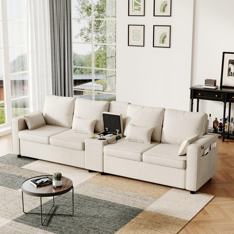 4 Seater Linen Sofa, Beige