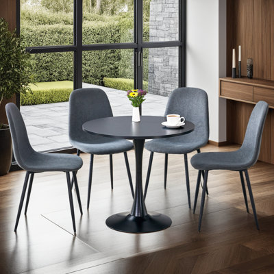 Ensemble bistro 5 pièces - Table de sablier et chaises revêtues de lin avec pieds en métal